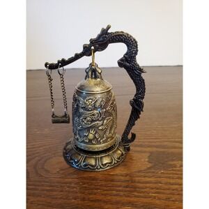 Chinese‎ Copper Handmade Carved Dragons Exquisite Ancient Bell Rare Collector 5"